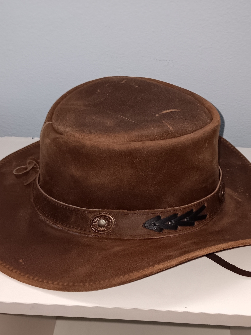 Brown Suede Outback Hat with Braided Detail